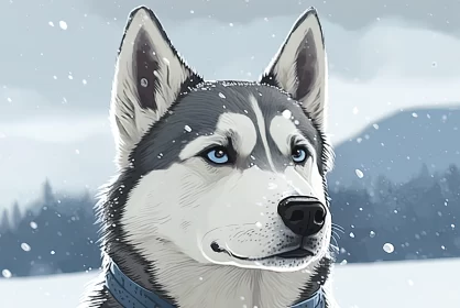 Charming Siberian Husky Illustration in Snow