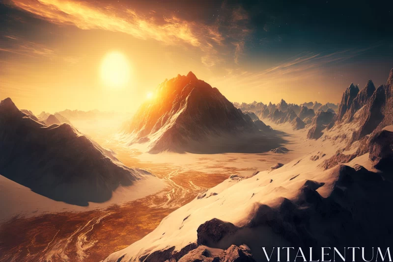 Golden Mountain Scene: Detailed and Cold, Yet Breathtaking AI Image