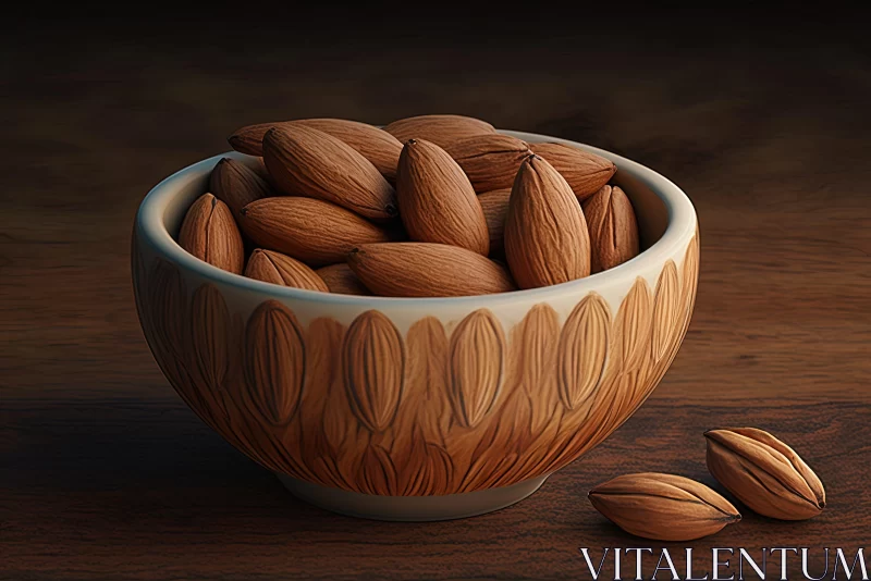 Artistic Depiction of Almonds in Bowl - A Fusion of Nature and Precision AI Image