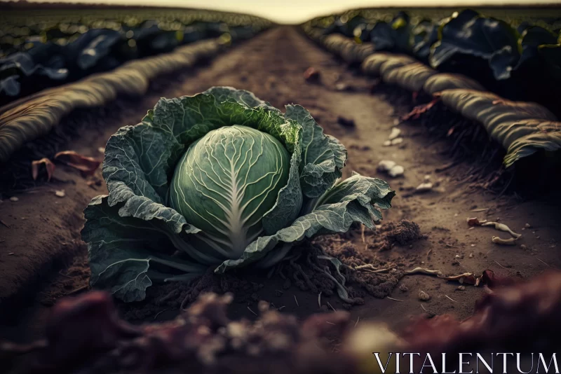 Green Cabbage in Field - A Photorealistic Fantasy AI Image