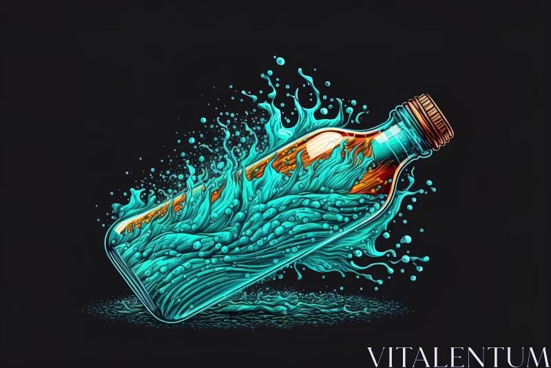 Intricate Neon Realism Illustration of Water Bottle Splash AI Image