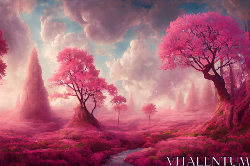 Pink Fantasy Forest Landscape AI Image