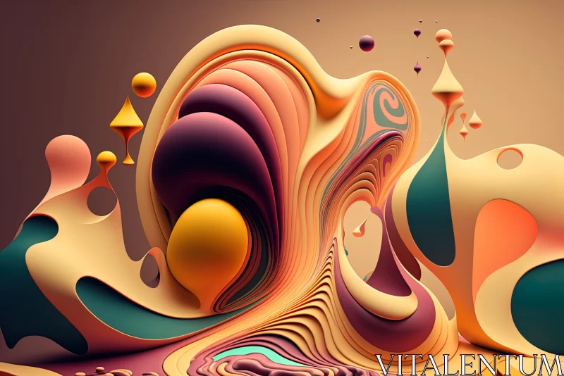 3D Artistic Illustration: Abstract Organic Forms and Colorful Compositions AI Image