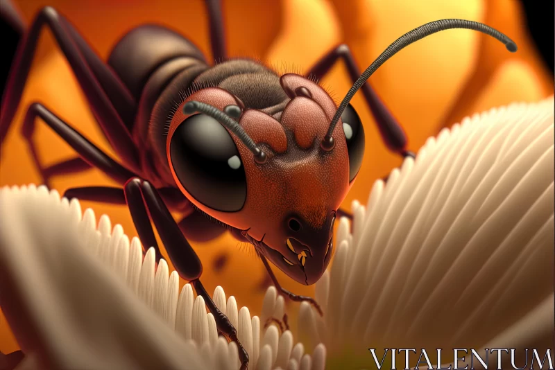 Intricate Ant Portrayal on Flowers - Realistic Animated Illustration AI Image