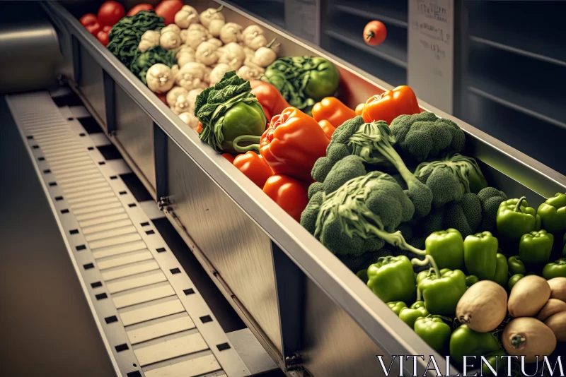 Colorful Conveyor System Holding Vegetables - Still Life Artwork AI Image