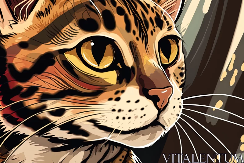 Detailed Portrait of a Large Spotted Wild Cat in Gold and Brown AI Image
