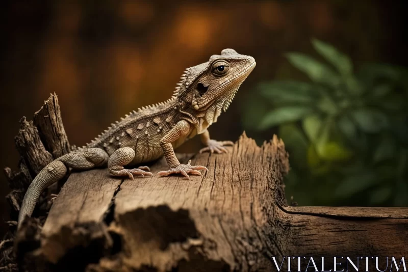 Mysterious Jungle: Bearded Dragon on Wood AI Image