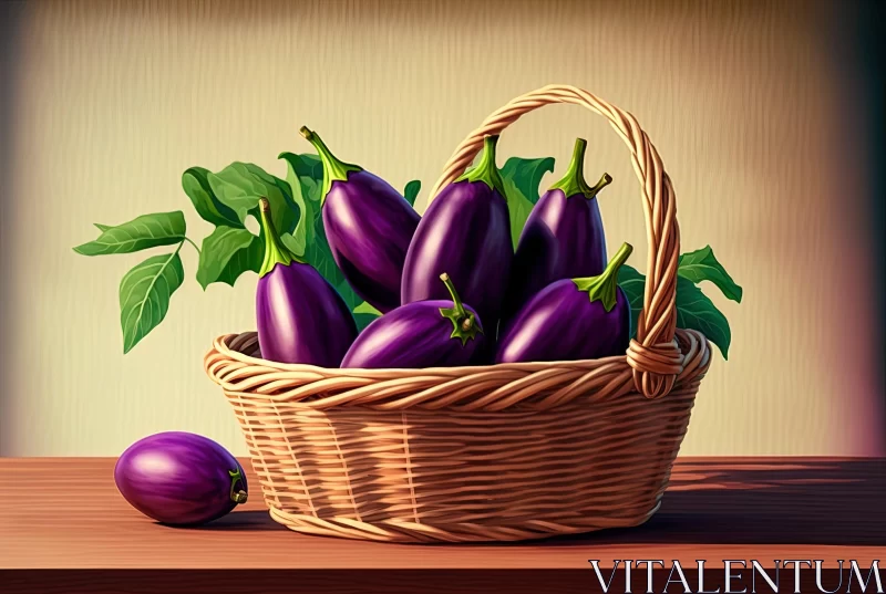 Cartoon Realism - Intense Saturation of Eggplants in a Basket AI Image