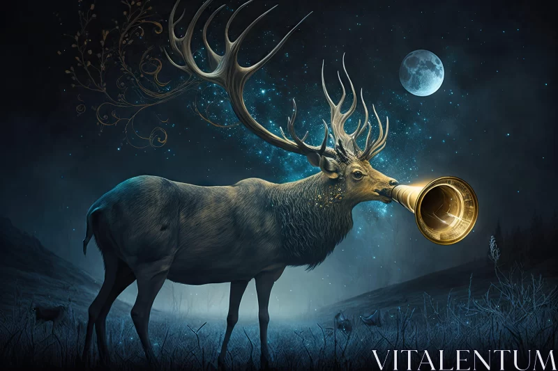 Fantasy Deer Artwork - Moonlit Melody in a Field AI Image