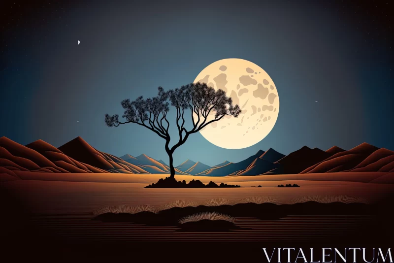 Moonlit Desert: An African-Influenced Illustration AI Image