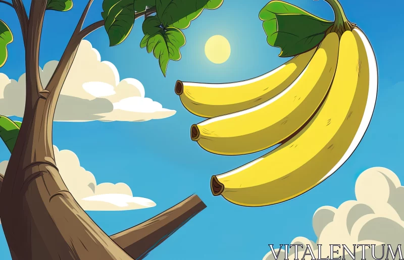 Playful Cartoon Banana in Tree Illustration AI Image