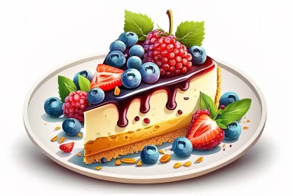 Fruity Cake with Blueberries - 2D Game Art Style Illustration