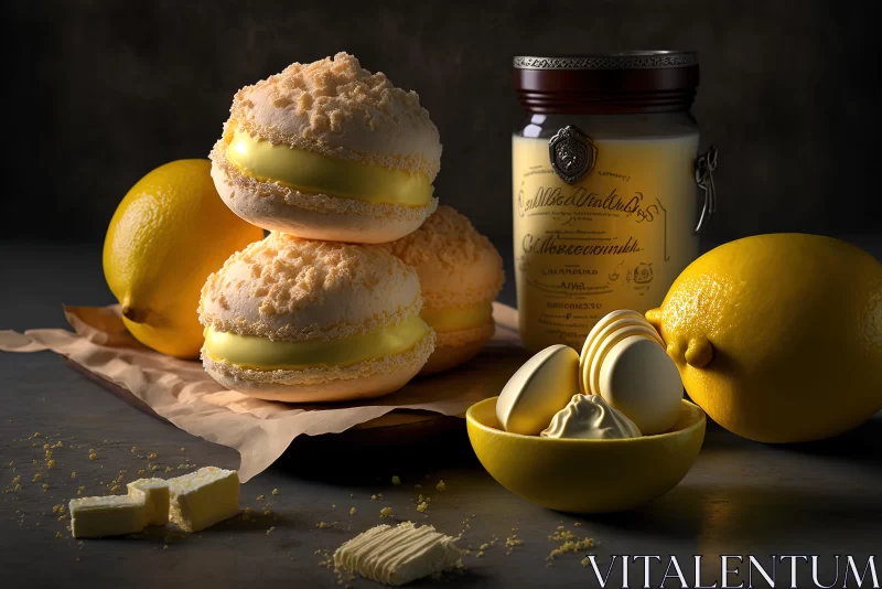 Lemon Macarons and Jam: A Photorealistic Culinary Tableau AI Image