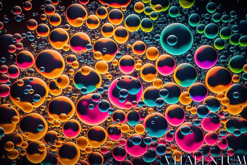 Multicolored Bubbles on Dark Backdrop: Oil on Canvas Art AI Image