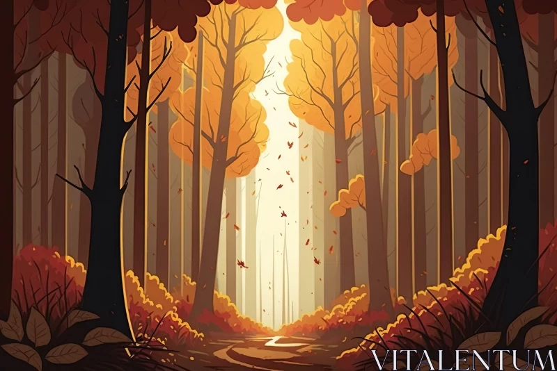 Captivating Autumn Forest Illustration in Cartoonish Style AI Image