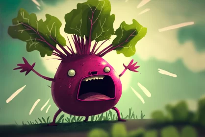 Cartoon Beet in Field - Aggressive Digital Illustration