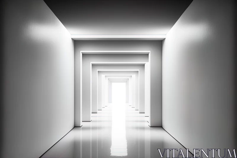 Mysterious White Corridor Leading into Light: An Abstract Art Image AI Image