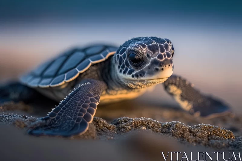 Baby Sea Turtle Journey at Dusk - Intricate and Serene AI Image