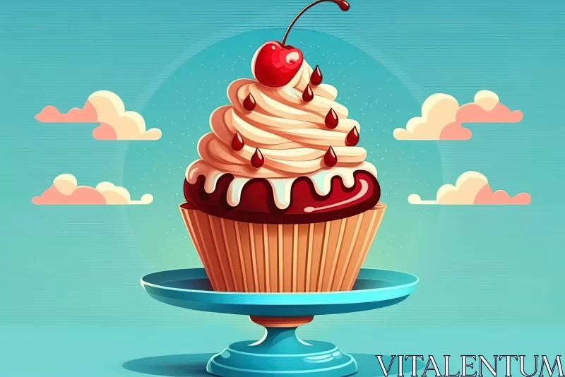 Cherishing Cupcake on Sky-Blue Plate: A Blend of Still-Life and Game Art AI Image