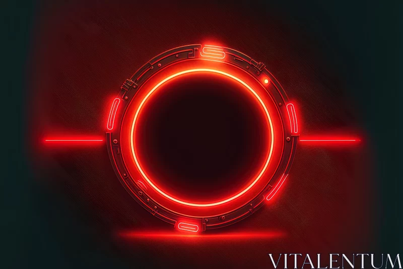 Neon-lit Black and Red Circular Logo with Technopunk Influence AI Image