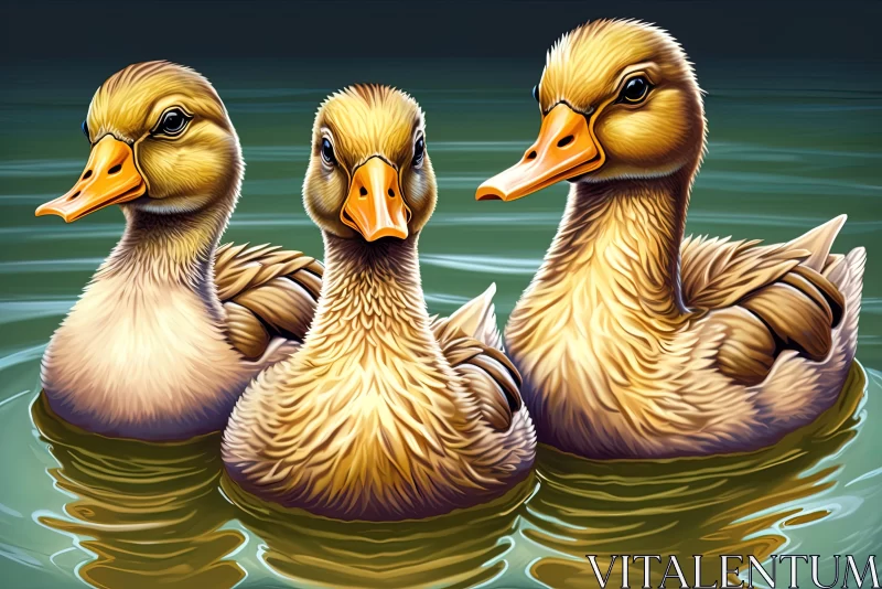 Detailed Digital Portraits of Ducks on a Lake AI Image
