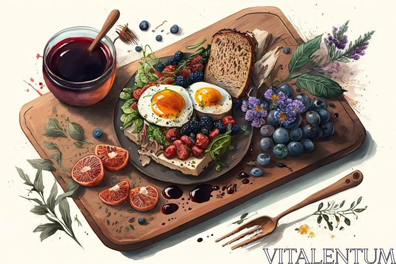 Hyperrealistic Breakfast Plate Illustration with Rich Color Palette AI Image