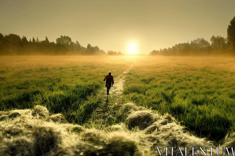 Morning Mist and Golden Light: A Stroll at Sunrise AI Image