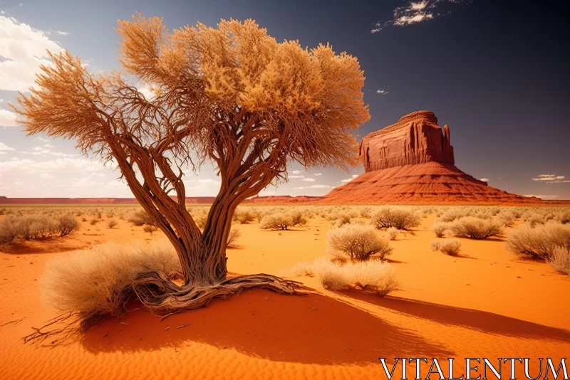 Solitary Orange Tree in Red Desert - Exotic Fantasy Landscape AI Image