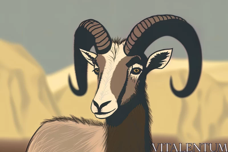 Animated Goat in Stylized Mountain Landscape AI Image