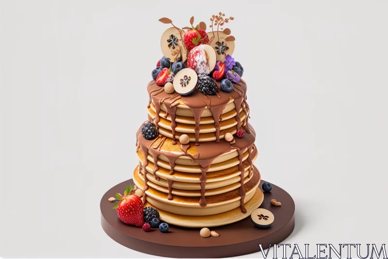 Pancake Birthday Cake with Chocolate, Berries, and Coconut AI Image