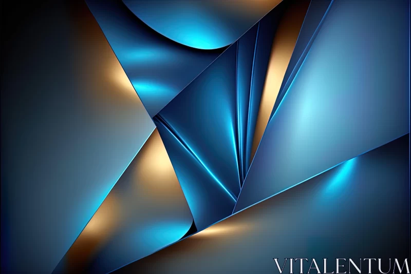 AI ART Blue and Gold Abstract Background with Folded Plane Design