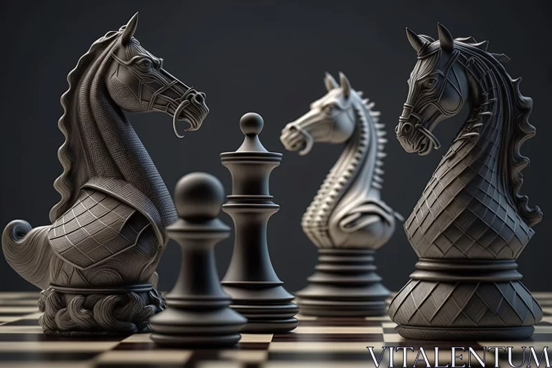 Detailed Renderings of Chess Pieces in a Precisionist Style AI Image