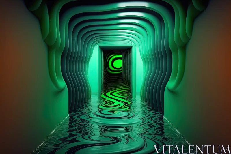 Surreal Cyberpunk Green Tunnel - Abstract Art AI Image