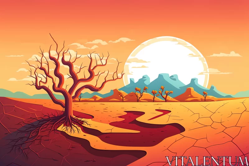 Apocalyptic Desert Landscape Illustration AI Image