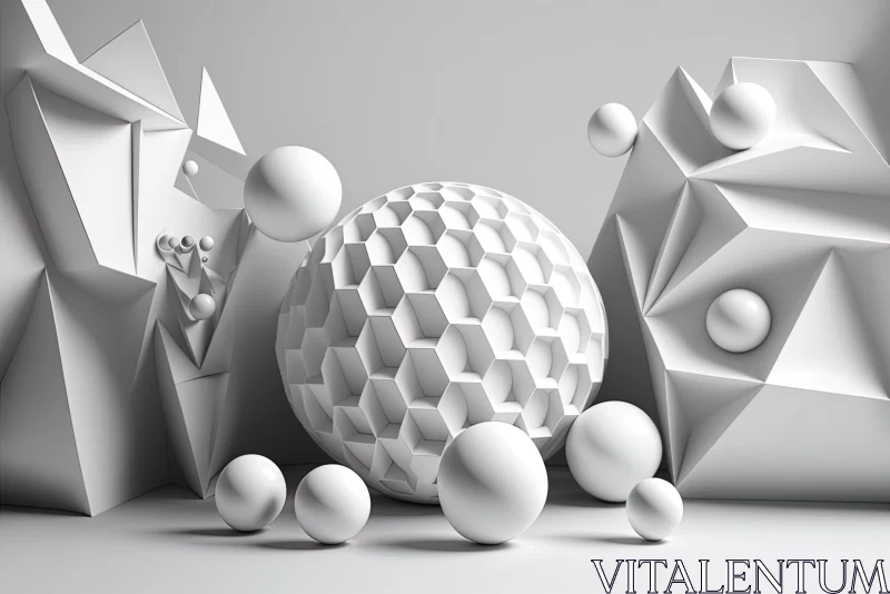 Monochromatic Abstract 3D Rendered Scene with Geometric Figures AI Image