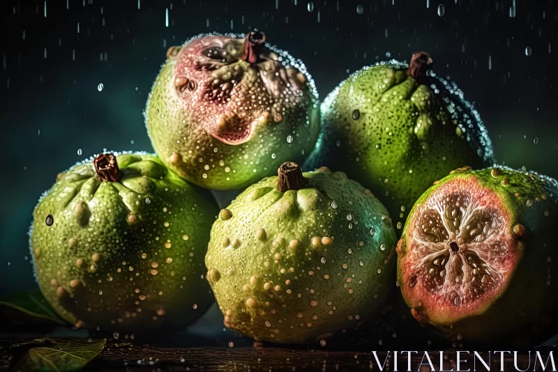 Surreal Still Life of Rainy Guava Fruits AI Image