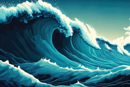 Anime Sea Wave Art - A Surrealistic Mural Painting