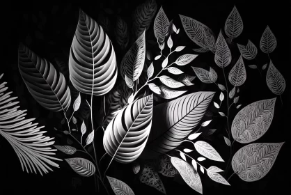 Surreal Black and White Leaf Illustration