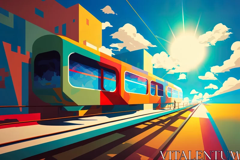 Colorful Train Journey through City Artwork AI Image