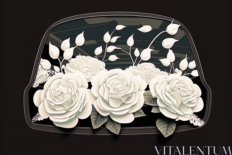 White Coupe with Roses in Multilayered Dark Palette Illustration AI Image