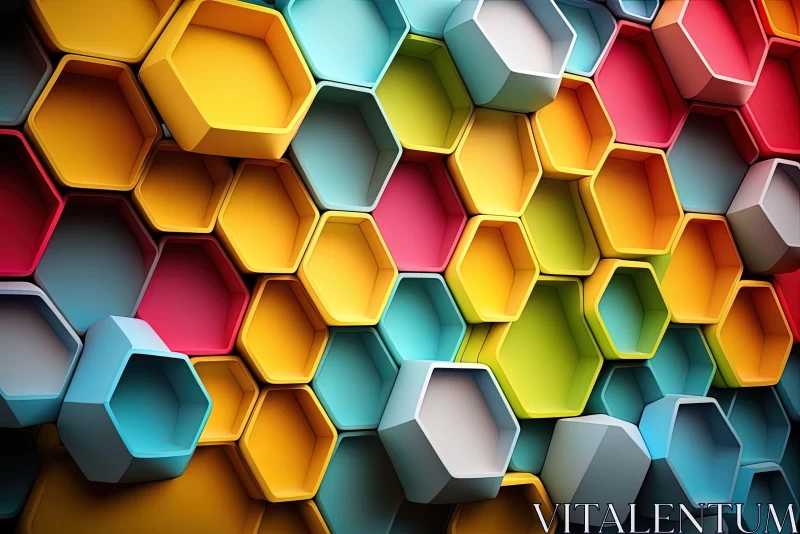Colorful Hexagonal Abstract Art - 3D Modular Construction AI Image