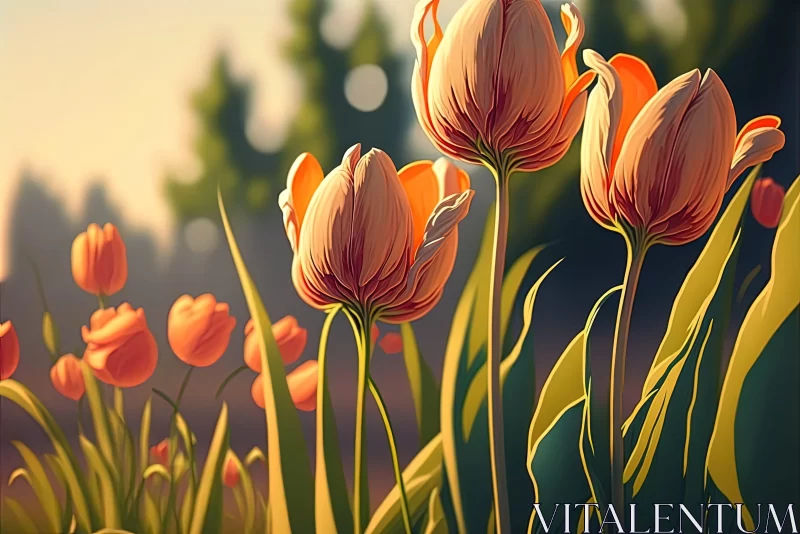 Colorful Tulip Field Painting - A Blend of Nature and 2D Game Art AI Image