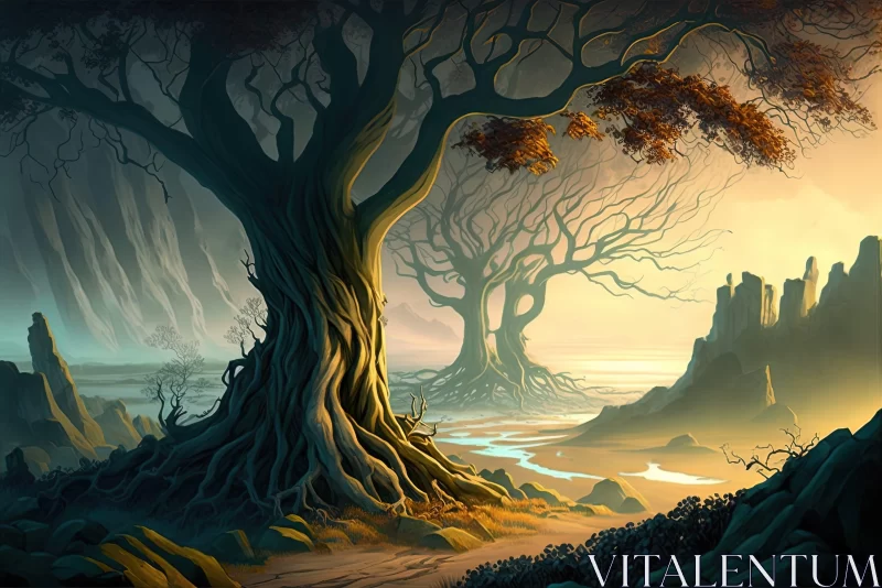 AI ART Fantasy-Inspired Tree Illustration: A Tale in Nature