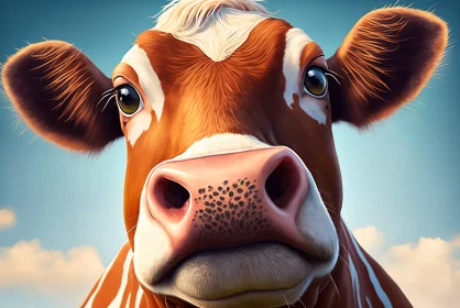 Charming Cow Illustration in a Countryside Setting