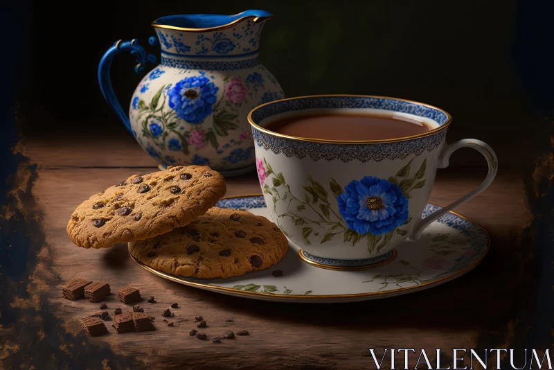 Charming Photorealistic Still Life of Tea and Cookies AI Image