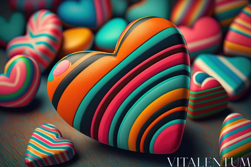 Colorful Striped Hearts in Candycore Aesthetic AI Image