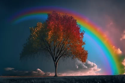 Rainbow and Tree: A Blend of Nature and Fantasy