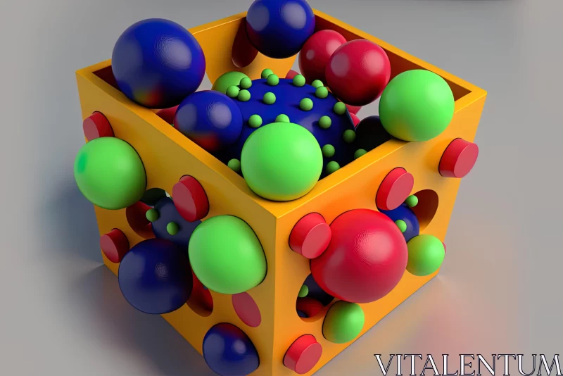Abstract 3D Rendered Cube Surrounded by Colorful Balls AI Image