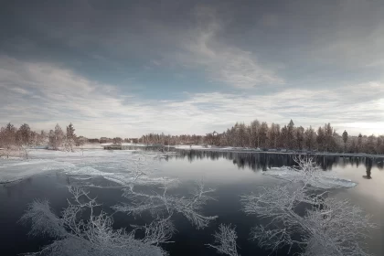 Ethereal Frozen Lake Landscape - Serene and Dreamy