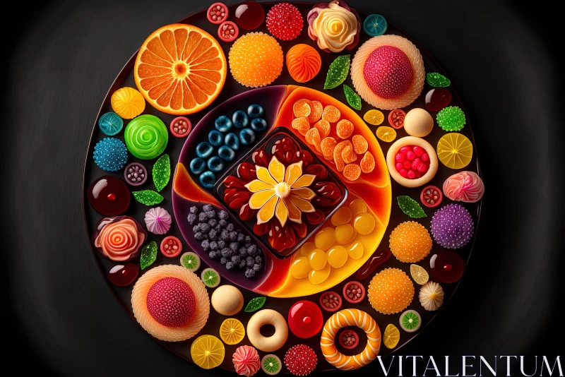 Intricate Fruit and Candy Tableau in Neogeo Style AI Image
